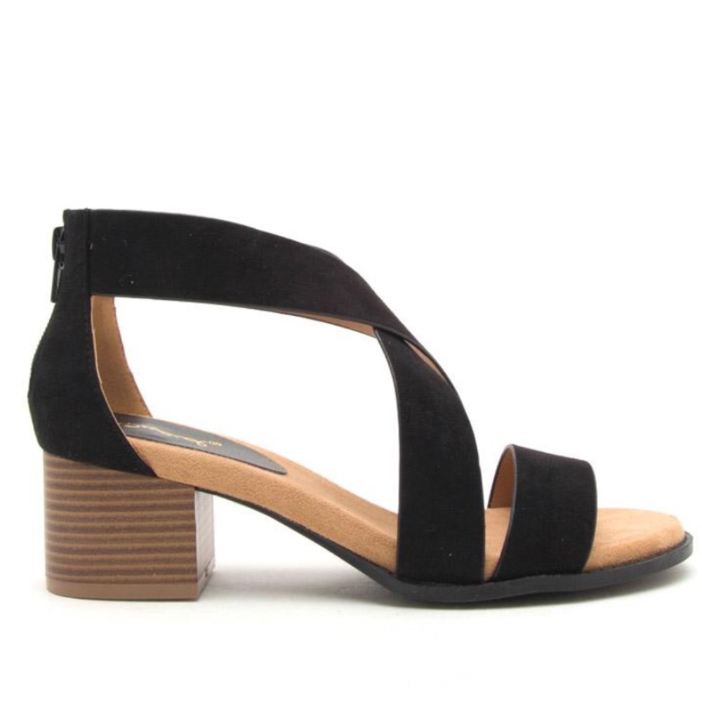 Qupid Doria Black Sued Criss Cross Low comfort Heel - Picture 4 of 8